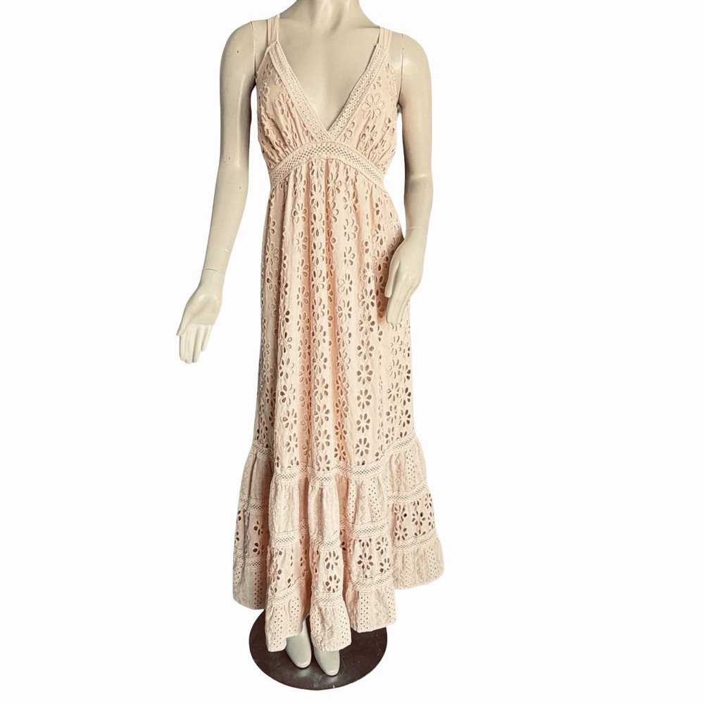 A COLLECTIVE STORY Peach Eyelet Maxi Dress Sz XL Prairie Soft Girl Coquette Boho